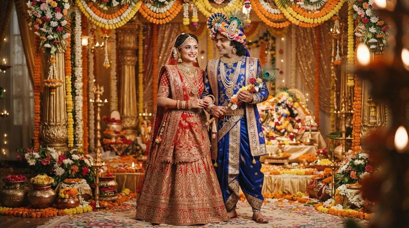 Krishna Janmashtami traditional couple outfit prompt showcase
