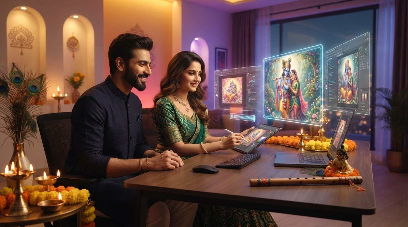 Gemini Krishna Janmashtami couple prompt integration