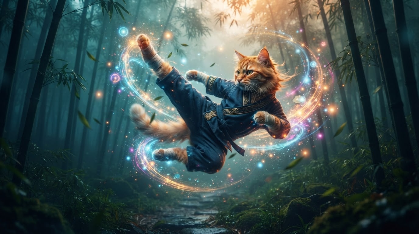 Create martial arts scenes with a kungfu pet prompt