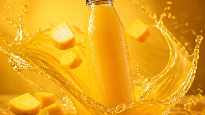 Filmora AI image generator creating Gemini AI mango drink ad prompt visuals