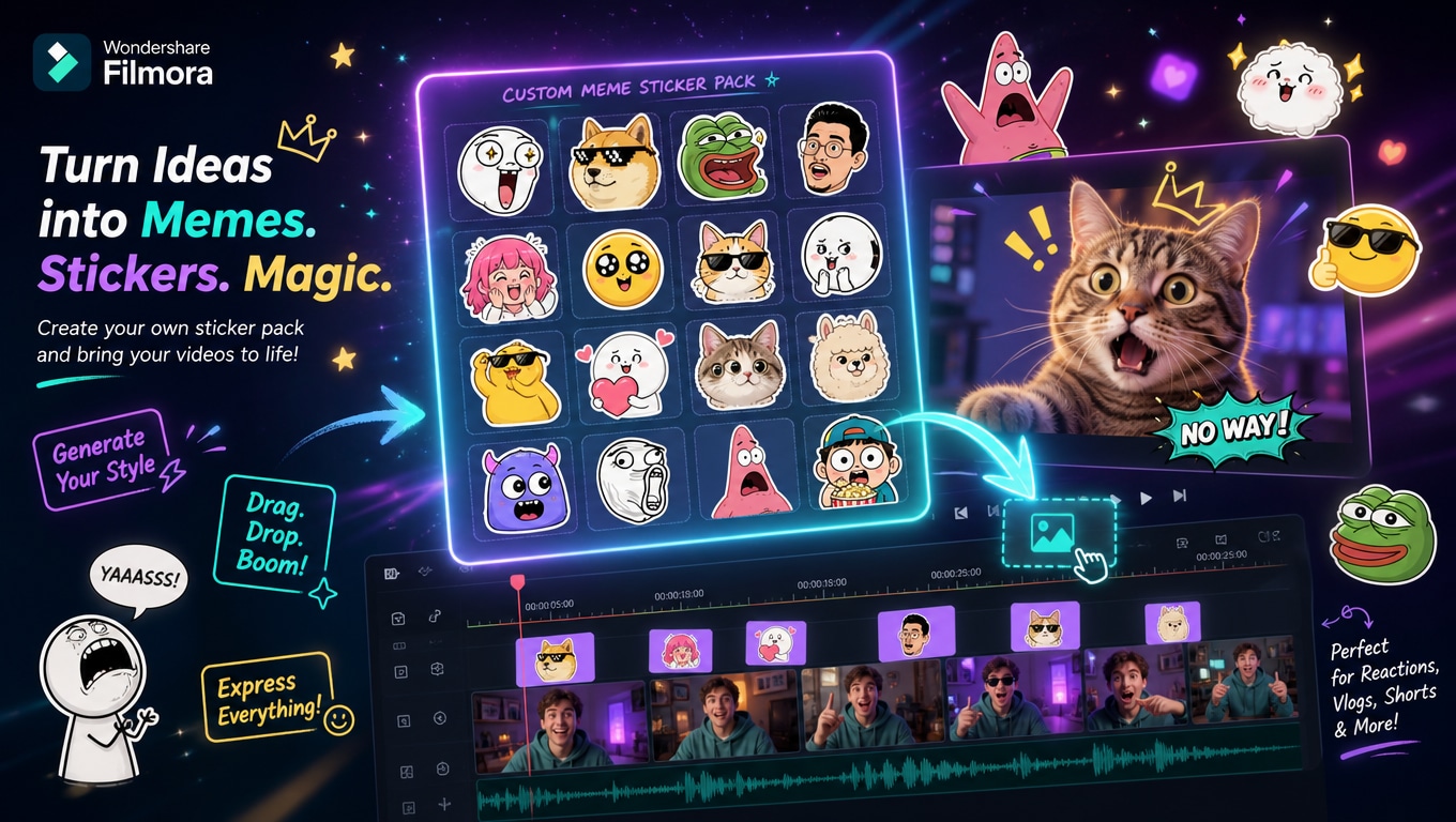 Custom meme sticker pack generator in Filmora