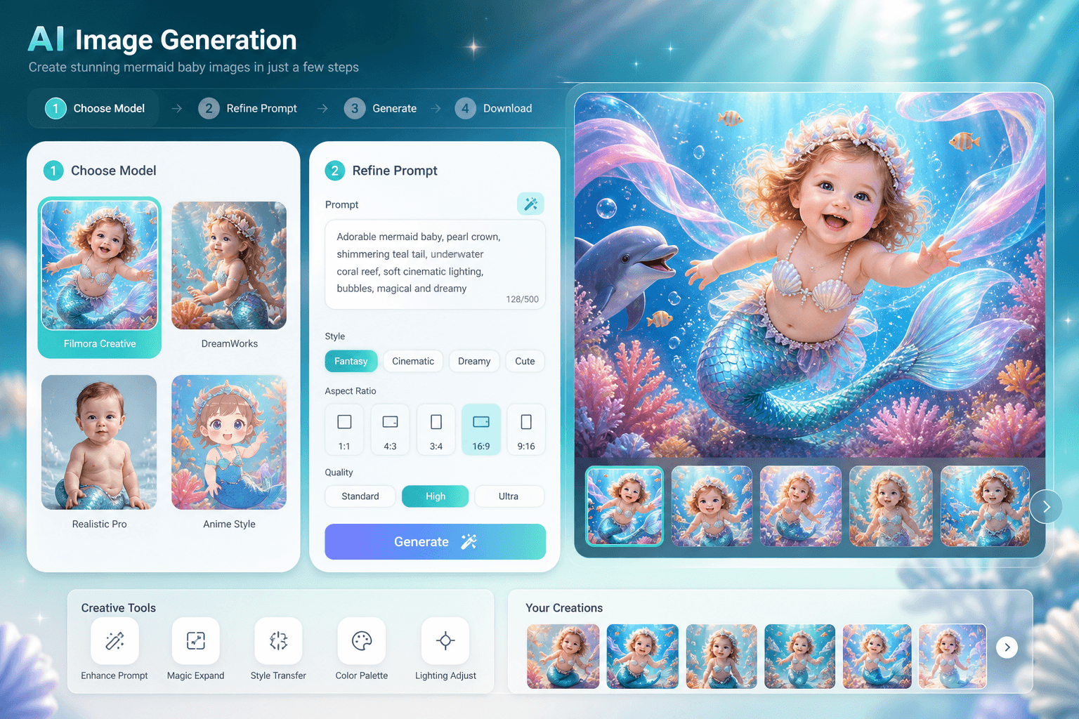 Filmora model selection for mermaid baby portraits