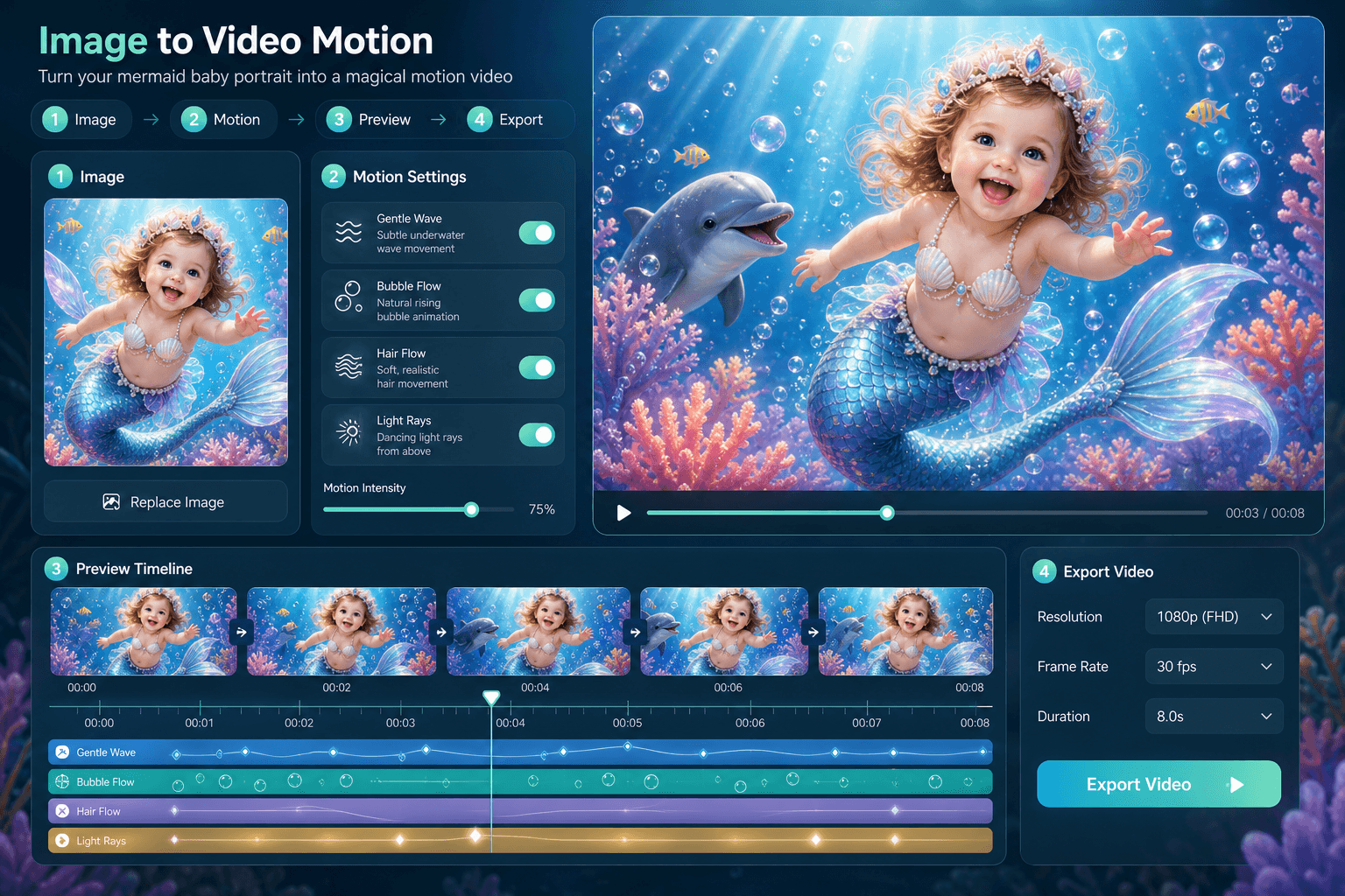 Filmora prompt control for mermaid baby portraits