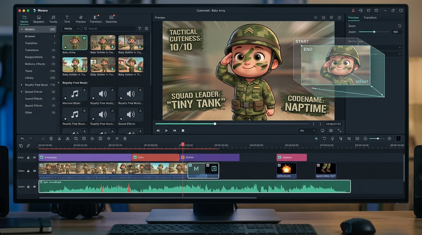 Animate baby army ai prompt images in video
