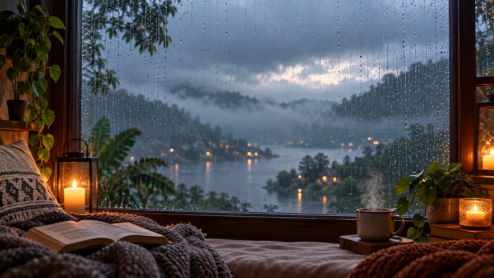 monsoon indoor cozy prompt still image converted into video in Filmora
