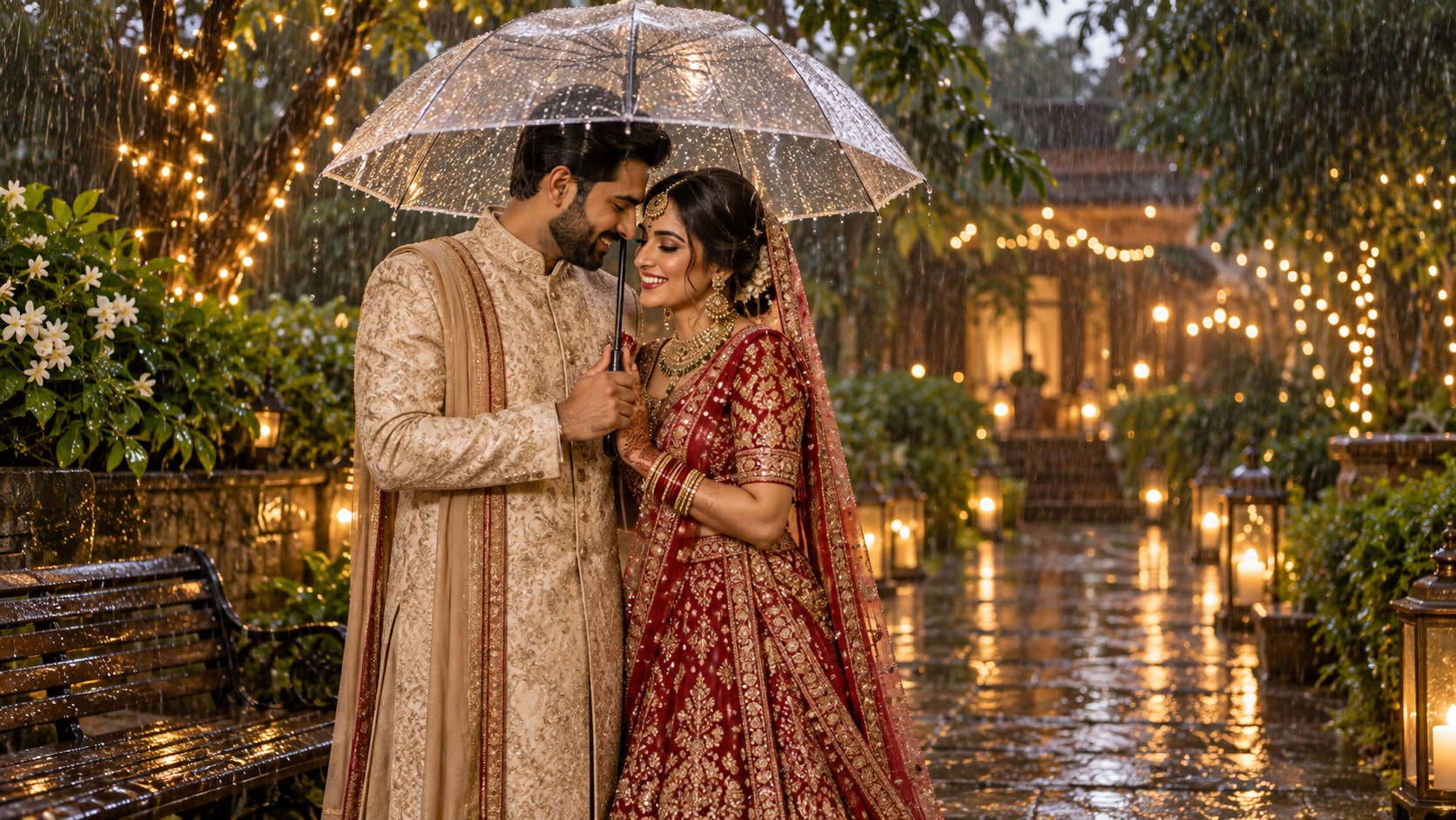 Filmora AI image generator creating monsoon wedding photoshoot prompt visuals