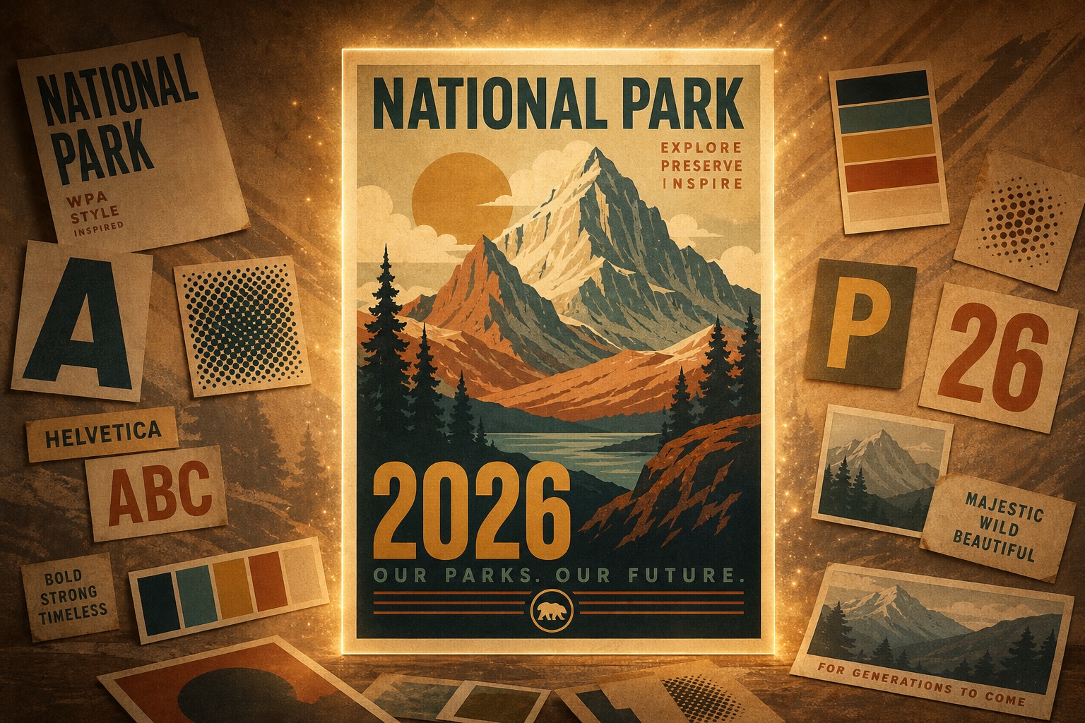 Craft vintage WPA style art with AI national park poster prompts