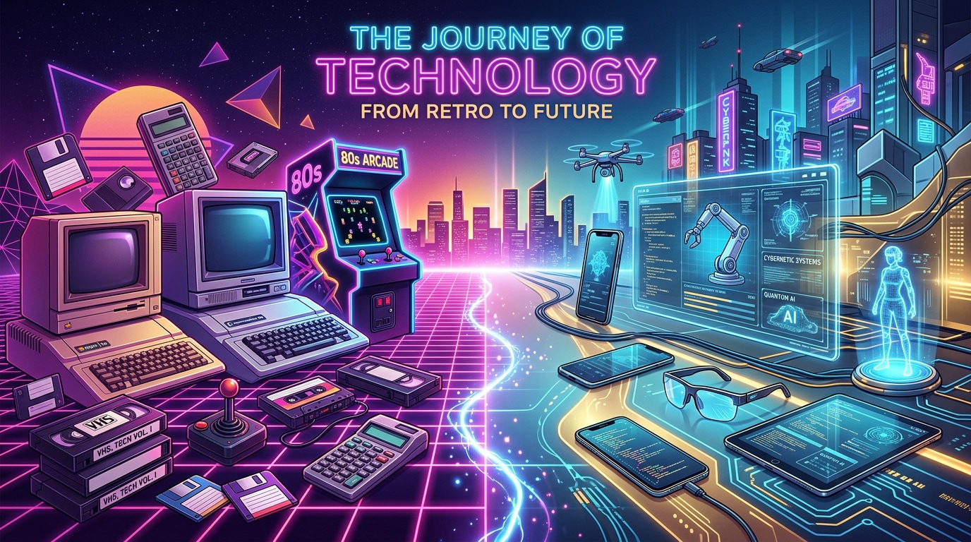 Combine retro and futuristic aesthetics in tech posters