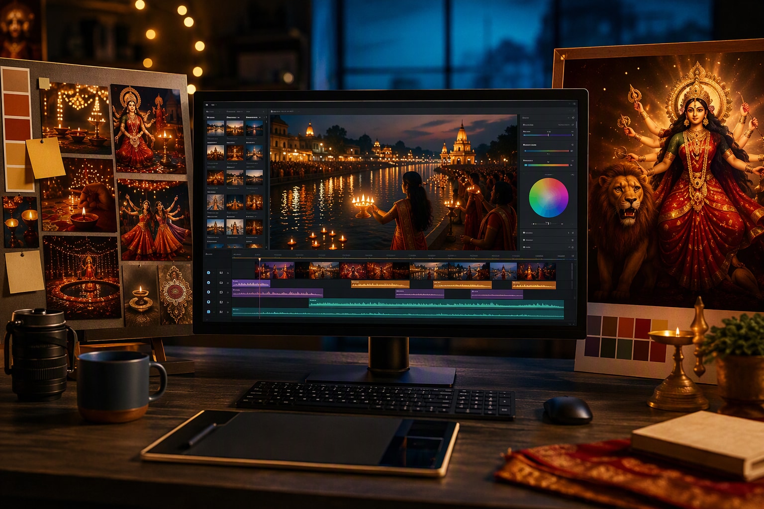 Filmora AI image generator creating Navratri prompt visuals