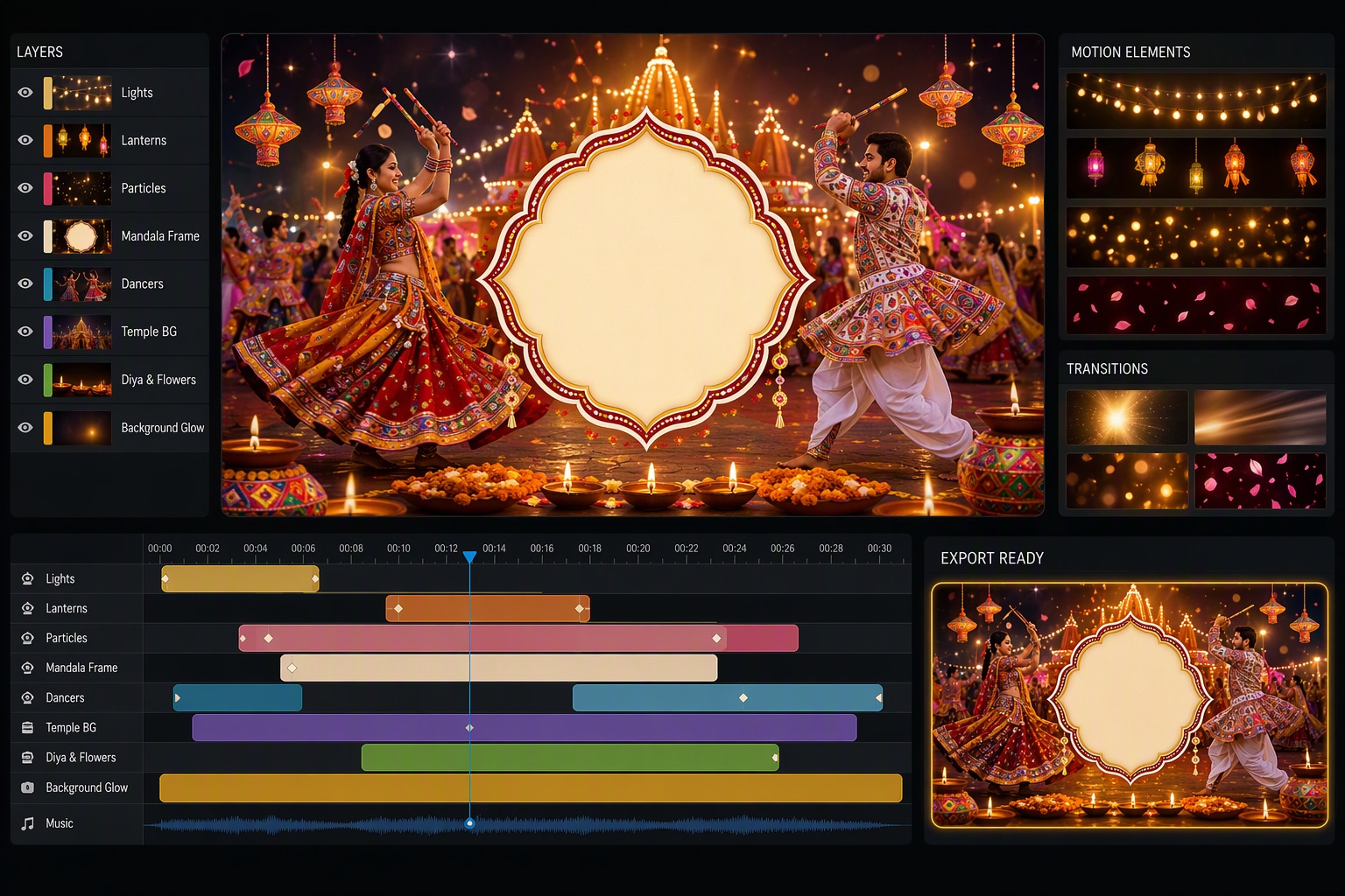 Navratri prompt still image converted into video in Filmora