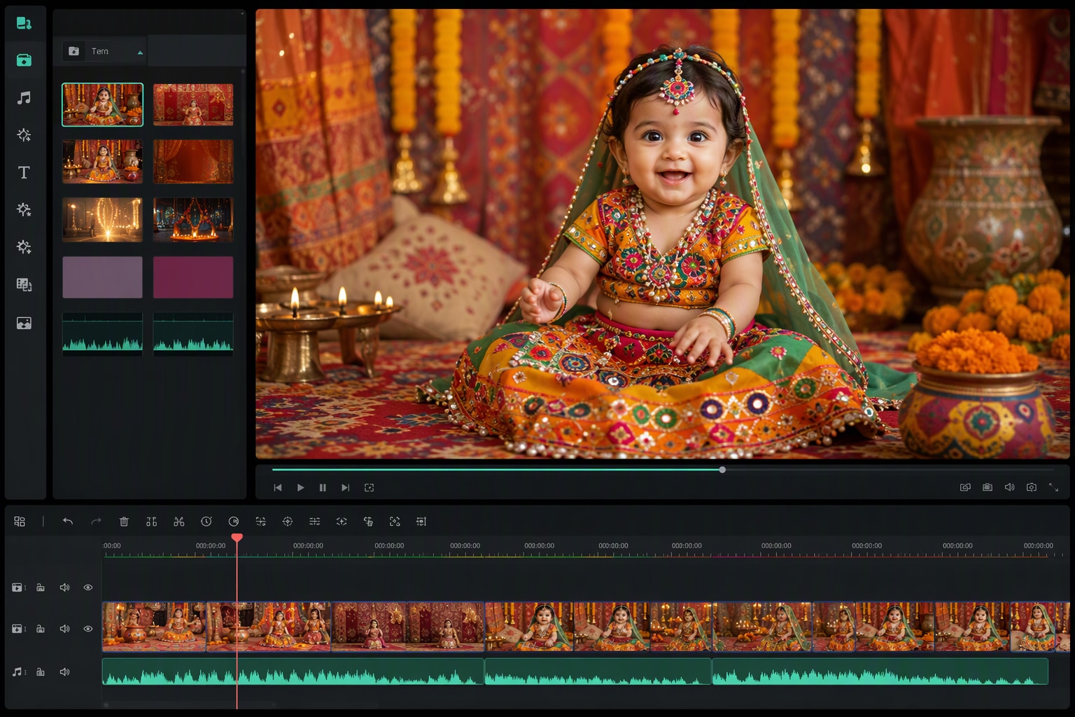 Filmora AI image generator creating Navratri baby prompt visuals