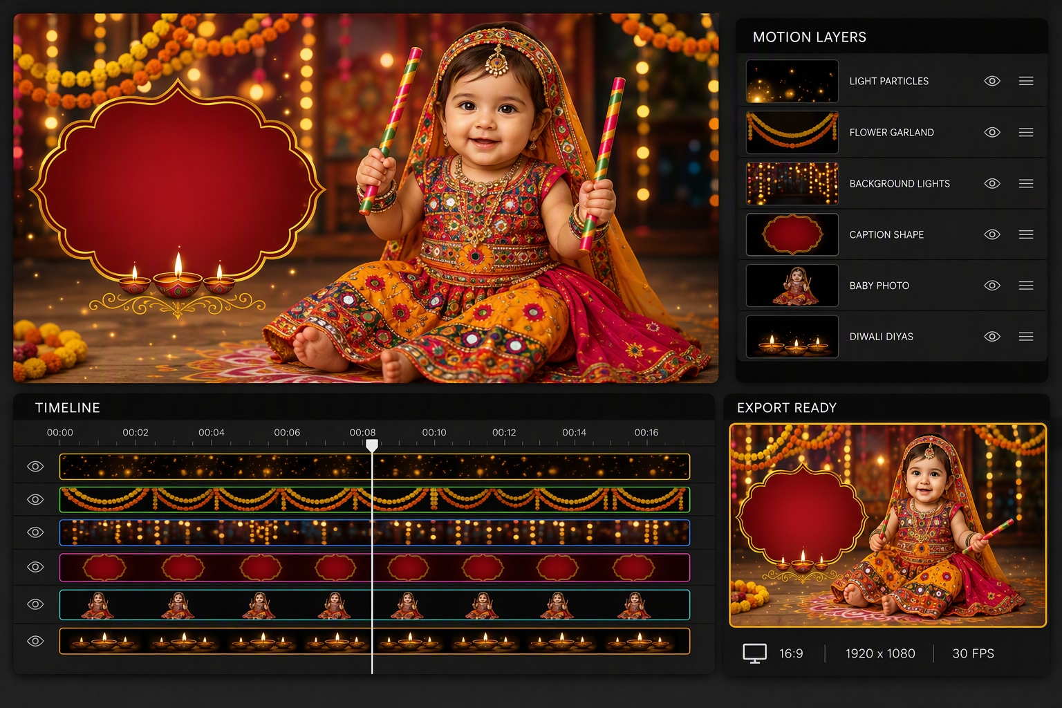 Navratri baby prompt still image converted into video in Filmora
