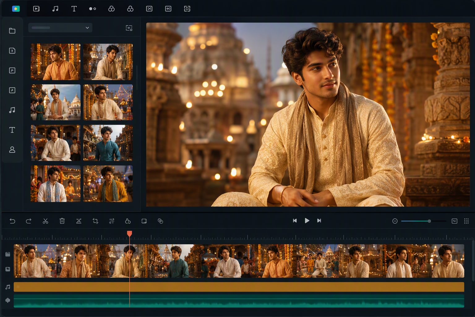 Filmora AI image generator creating Navratri boy prompt visuals