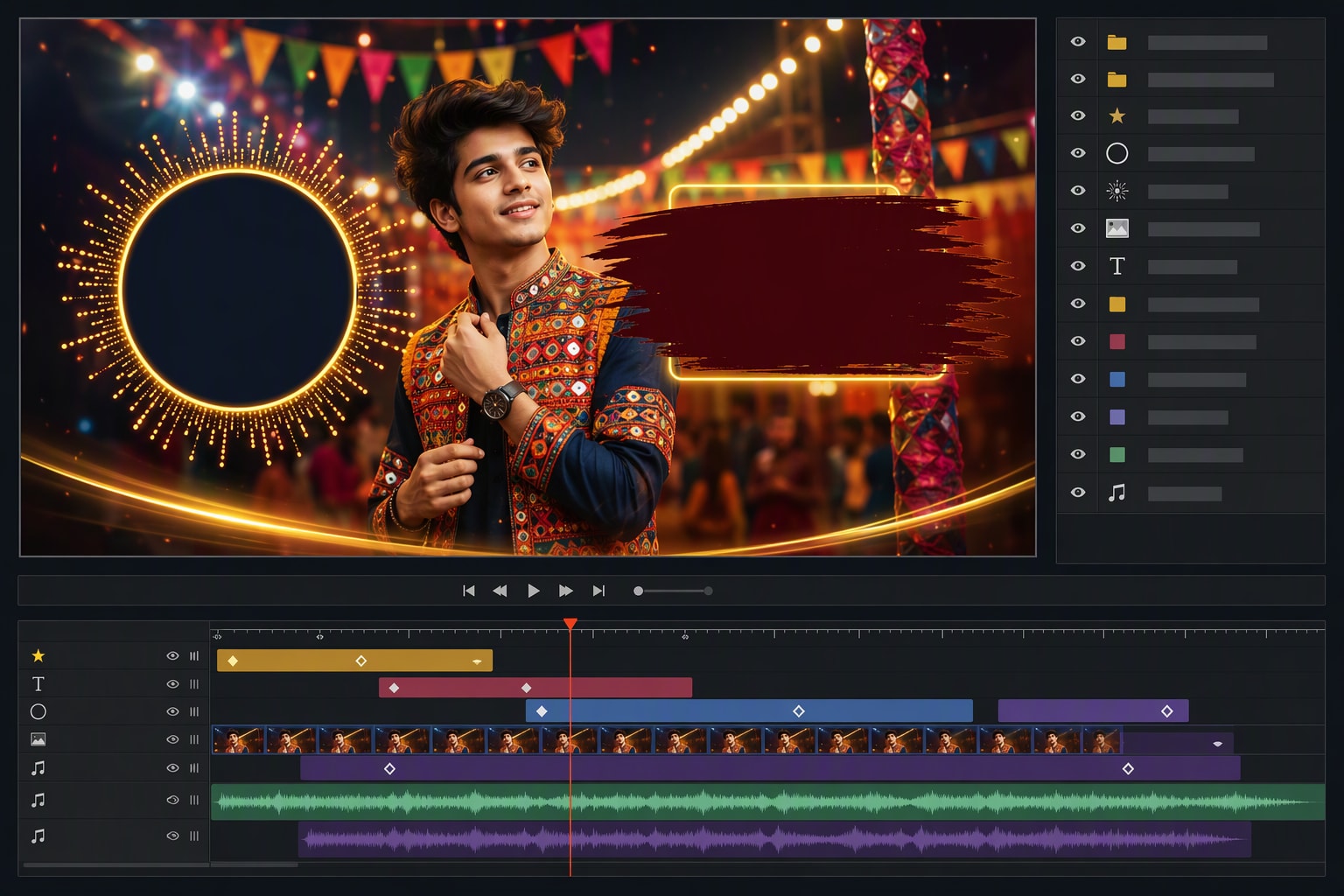 Navratri boy prompt still image converted into video in Filmora