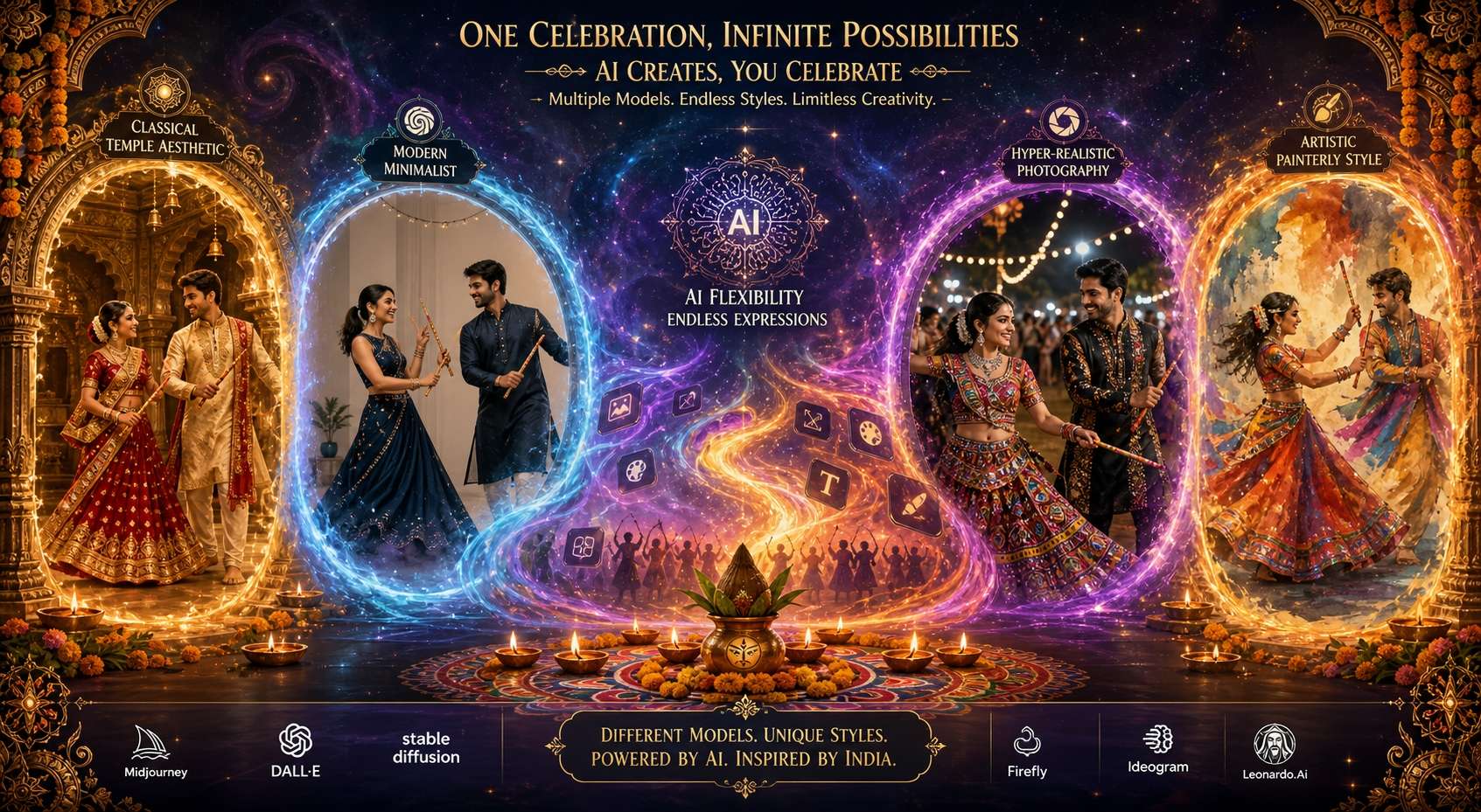 Versatile AI models for Navratri couple prompts