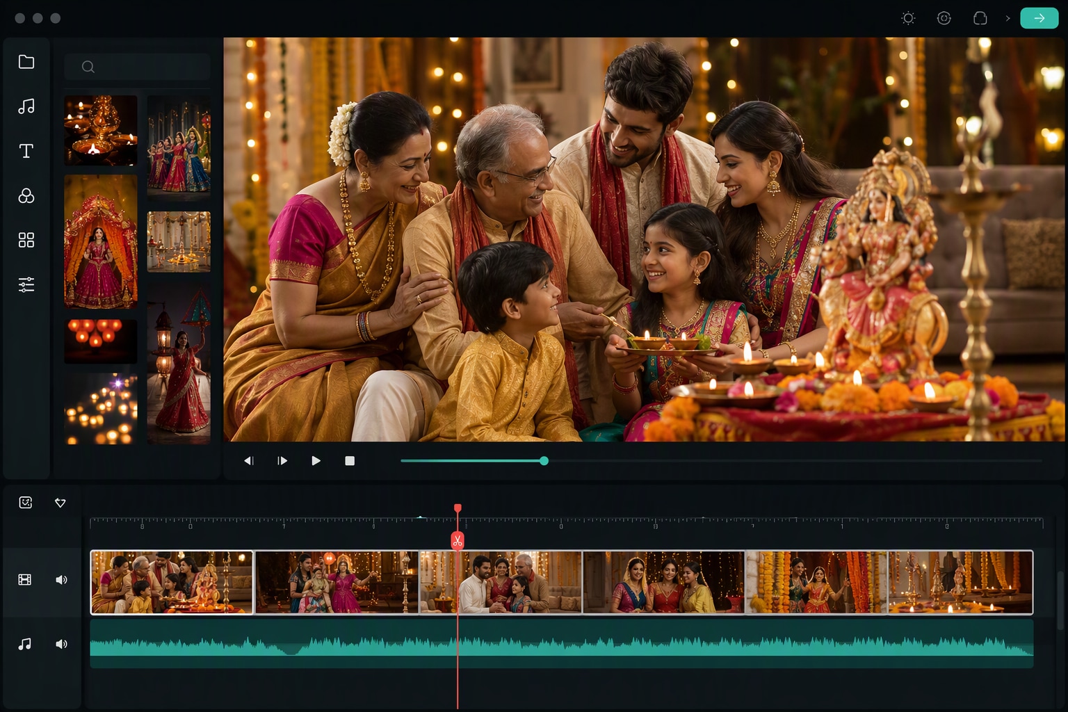 Filmora AI image generator creating Navratri family prompt visuals