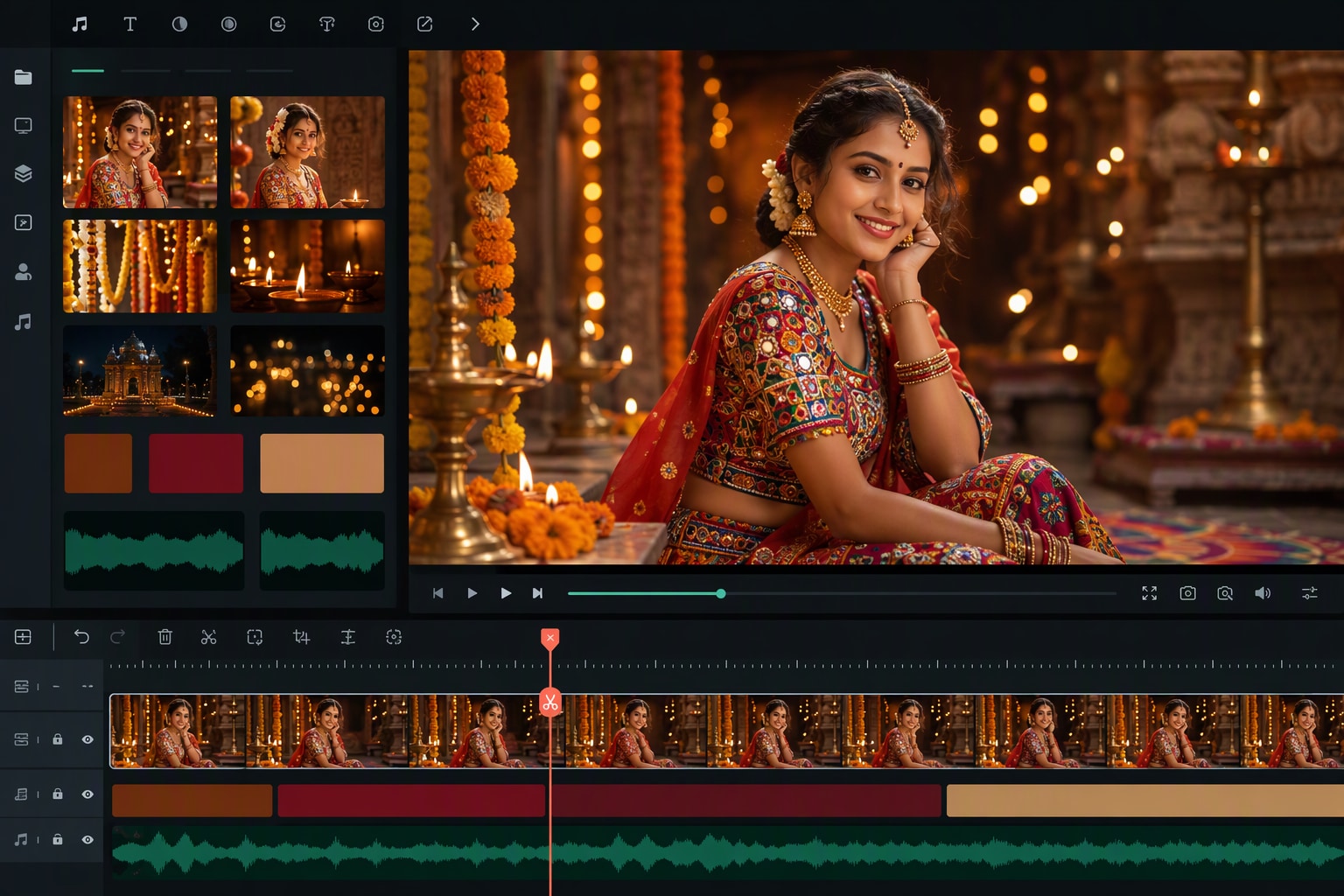 Filmora AI image generator creating Navratri girl prompt visuals