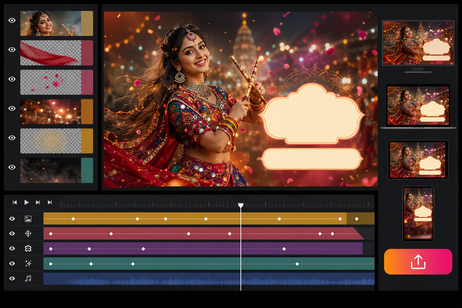 Navratri girl prompt still image converted into video in Filmora