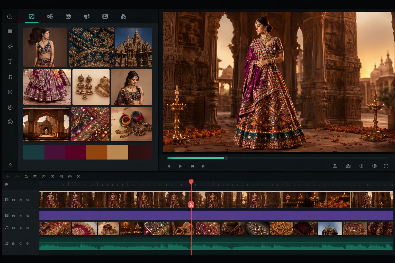 Filmora AI image generator creating Navratri traditional outfit prompt visuals