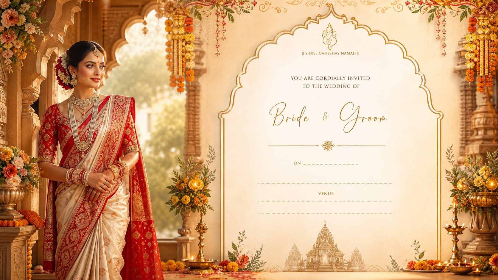 elevate wedding invitations with odia bridal look in saree prompt
