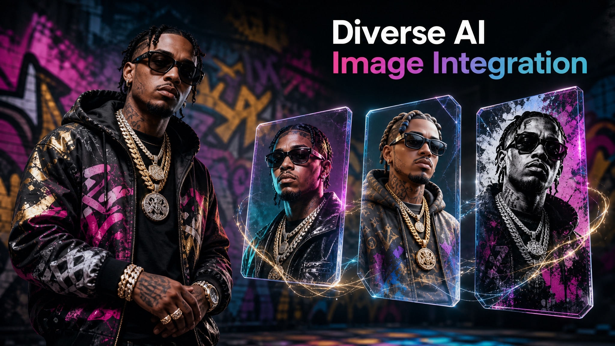 Diverse AI image integration for on the radar freestyle AI video