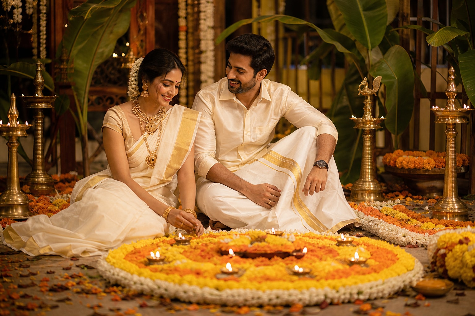 Embrace traditional kerala aesthetics with onam couple prompts
