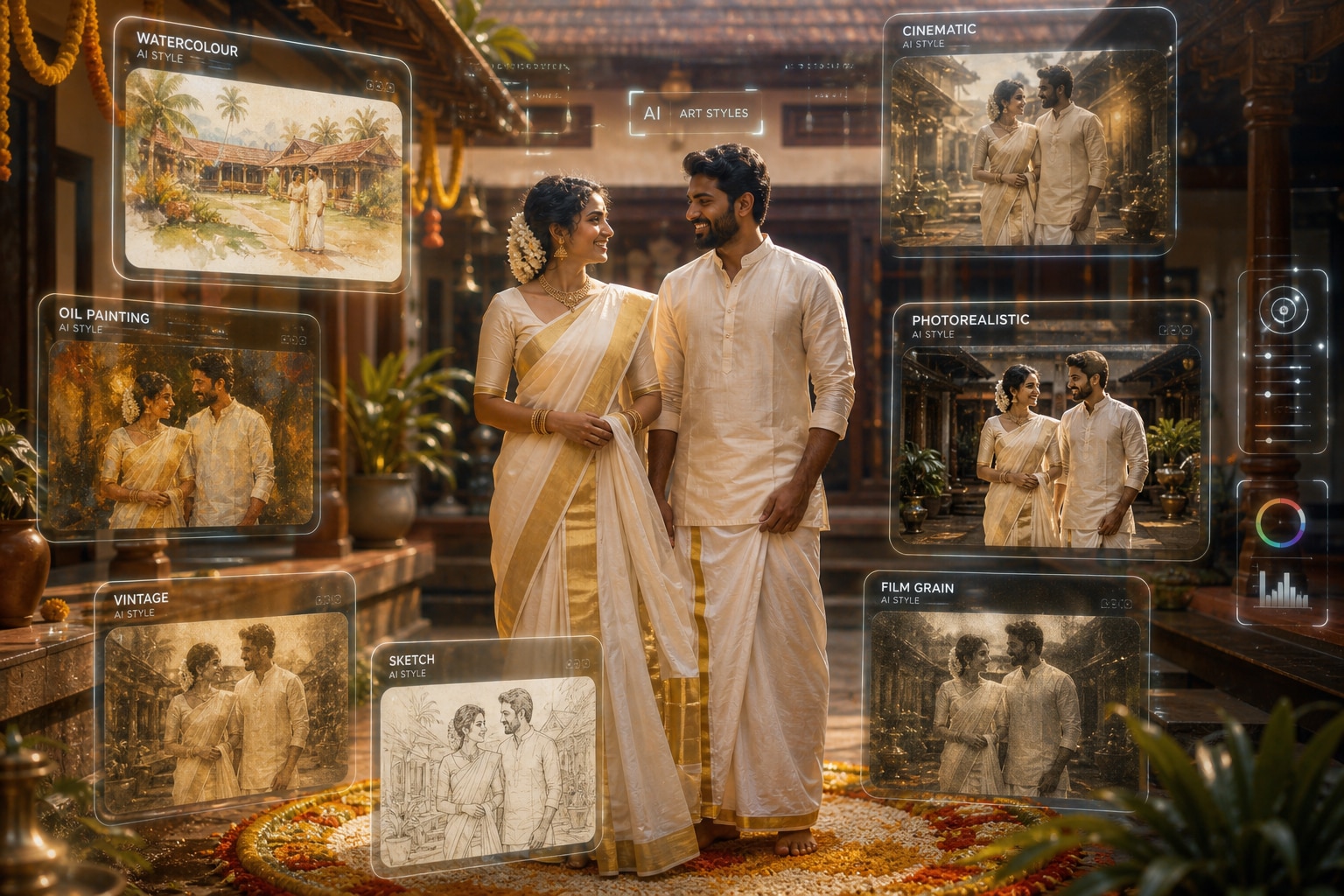 Advanced AI technology for onam couple photo prompt