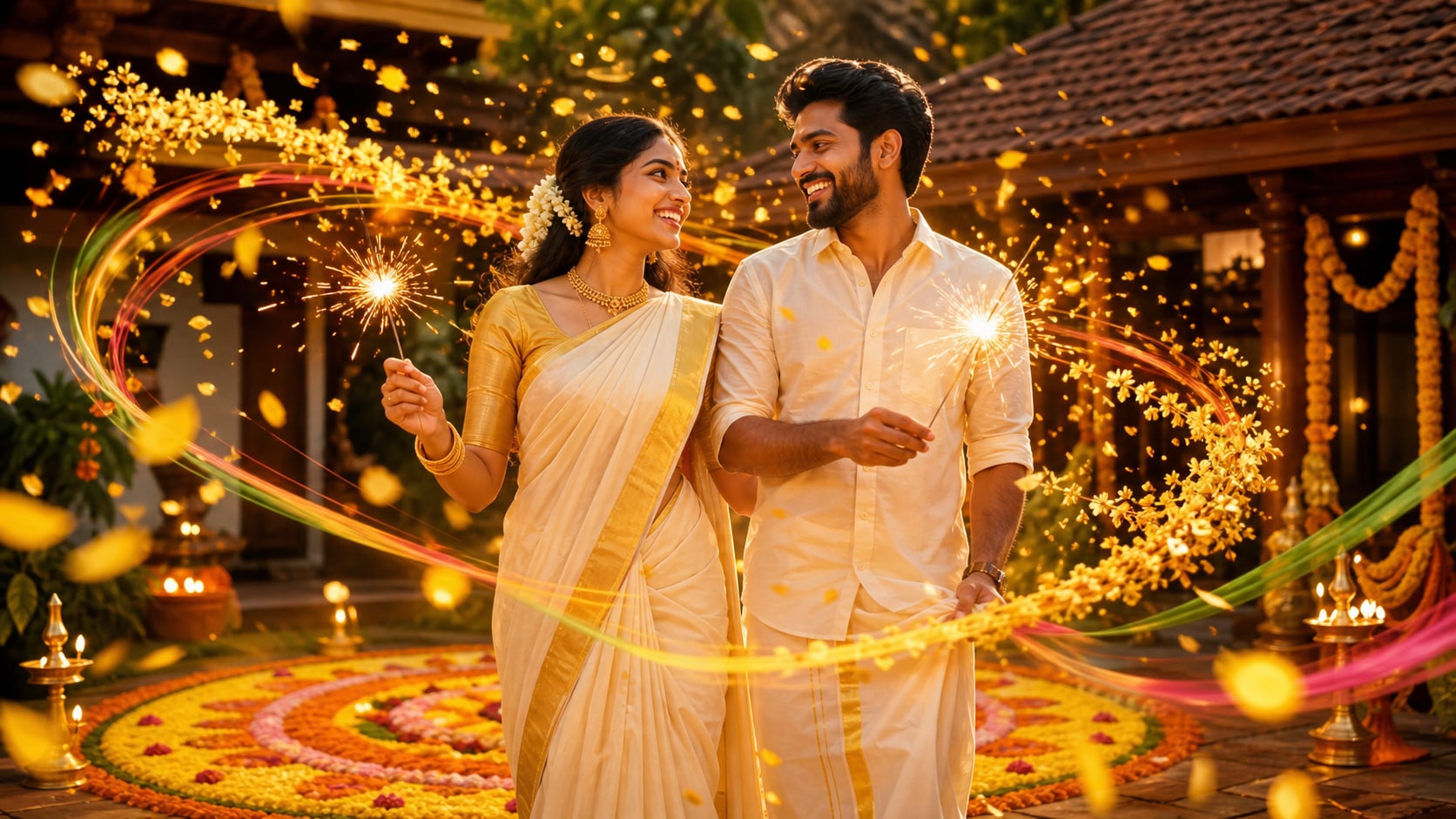 Animate your onam couple ai photo prompt