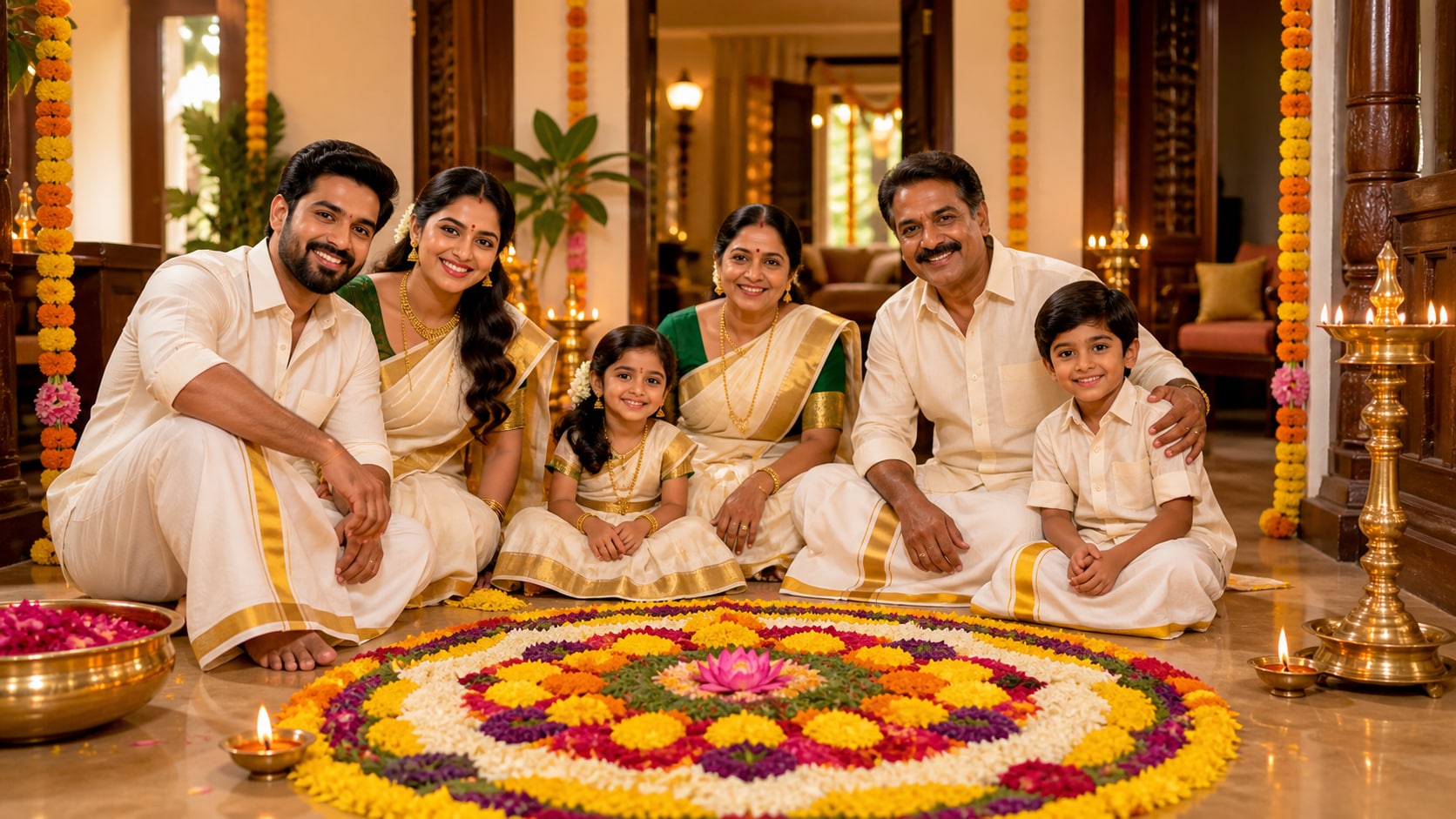 Filmora AI image generator creating Onam family prompt visuals