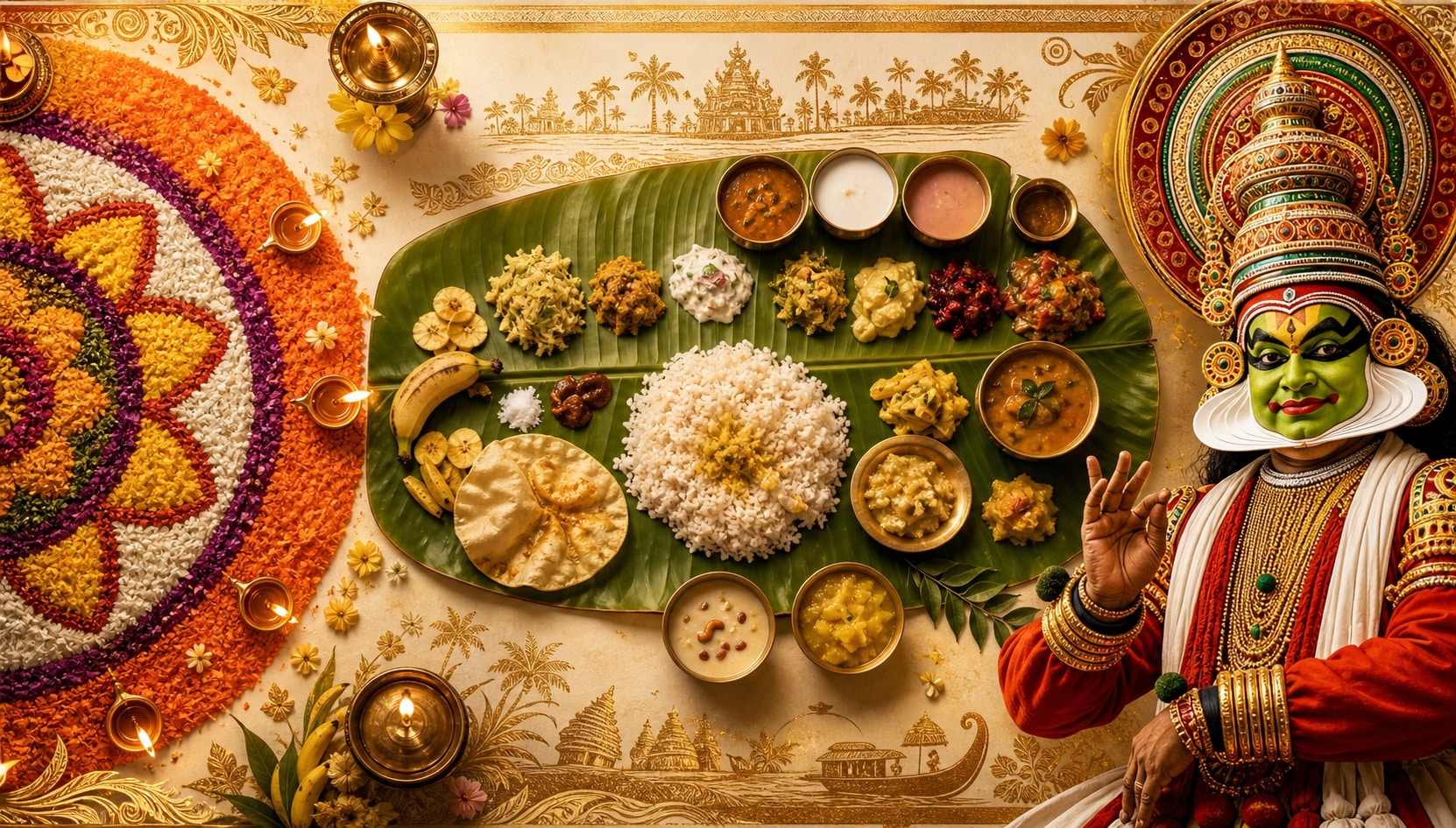 Generate authentic onam poster design prompt visuals