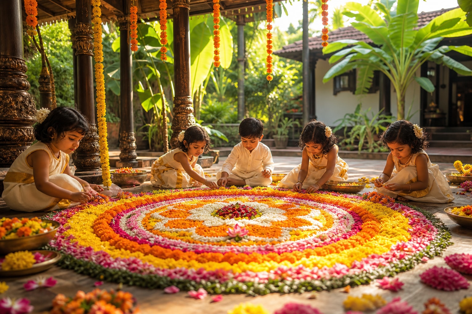 Onam Pookalam floral designs for baby portraits