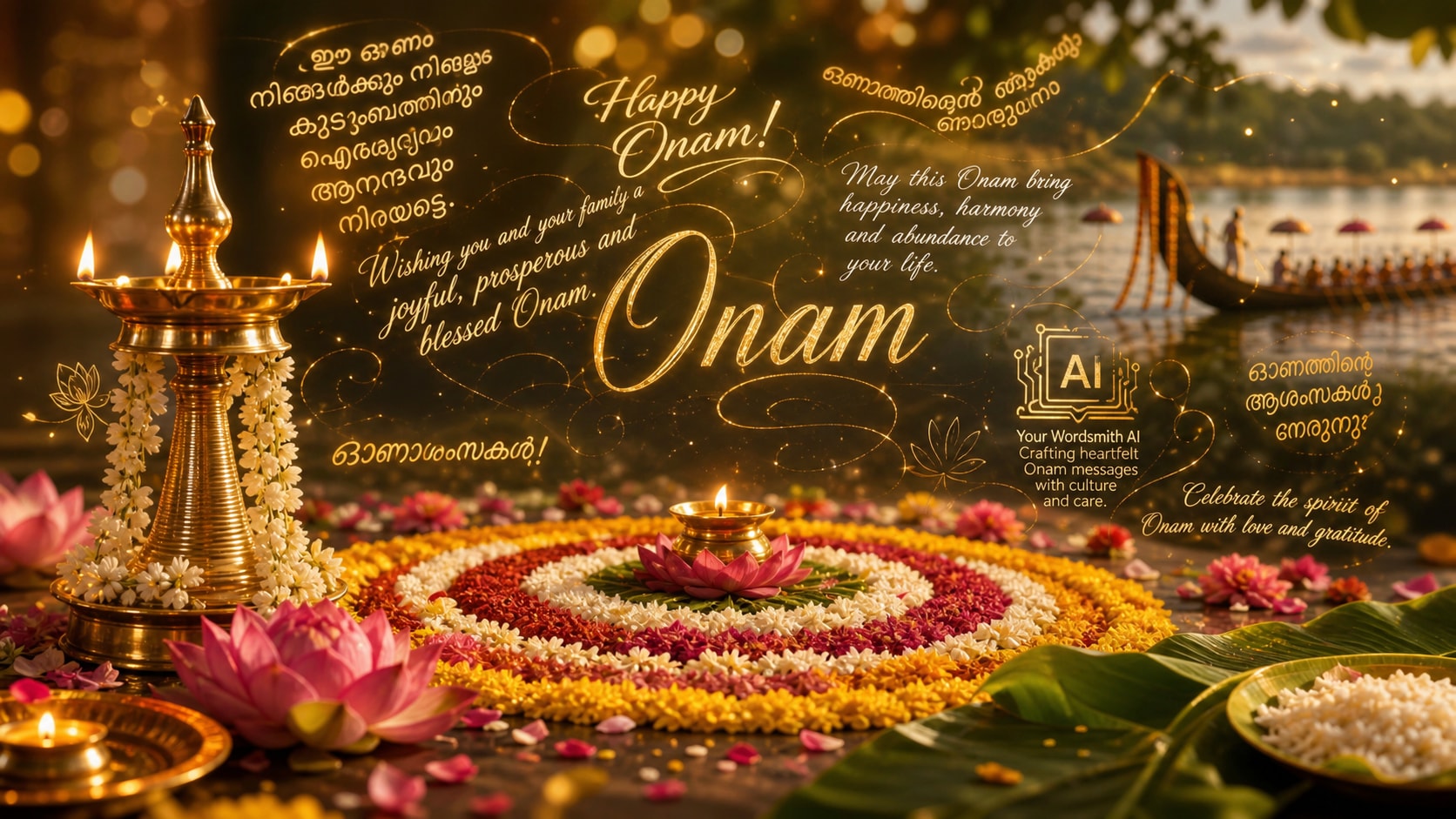 Generate compelling festive copy for happy onam wishes