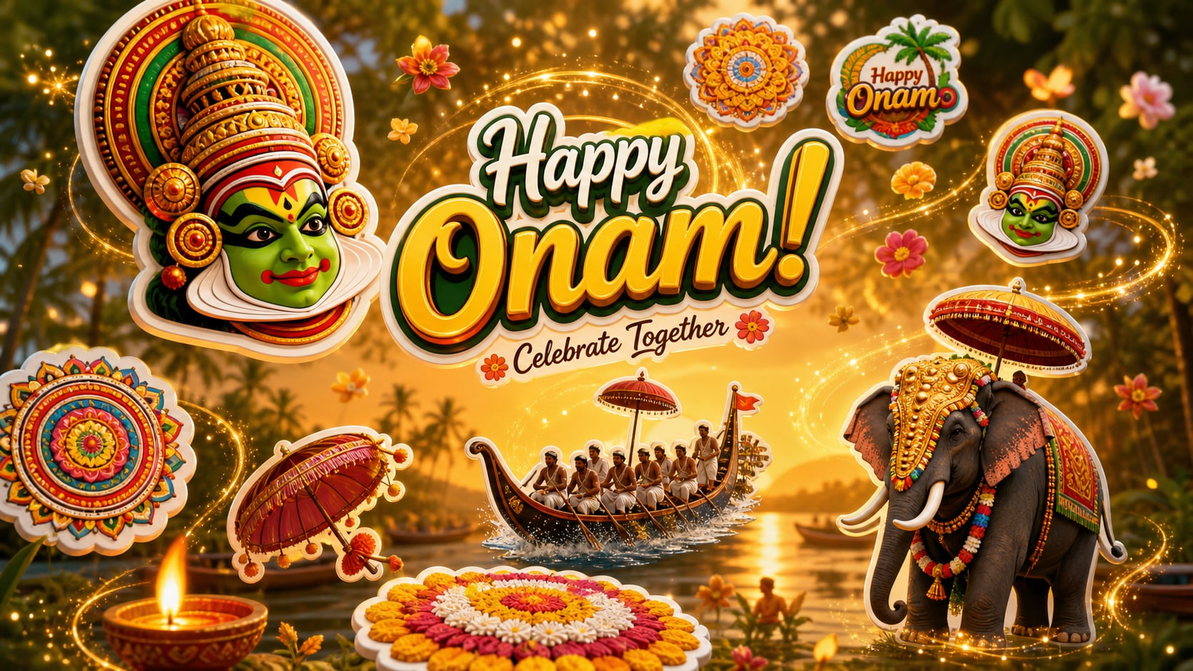 Decorate with smart AI stickers for onam festival wishes