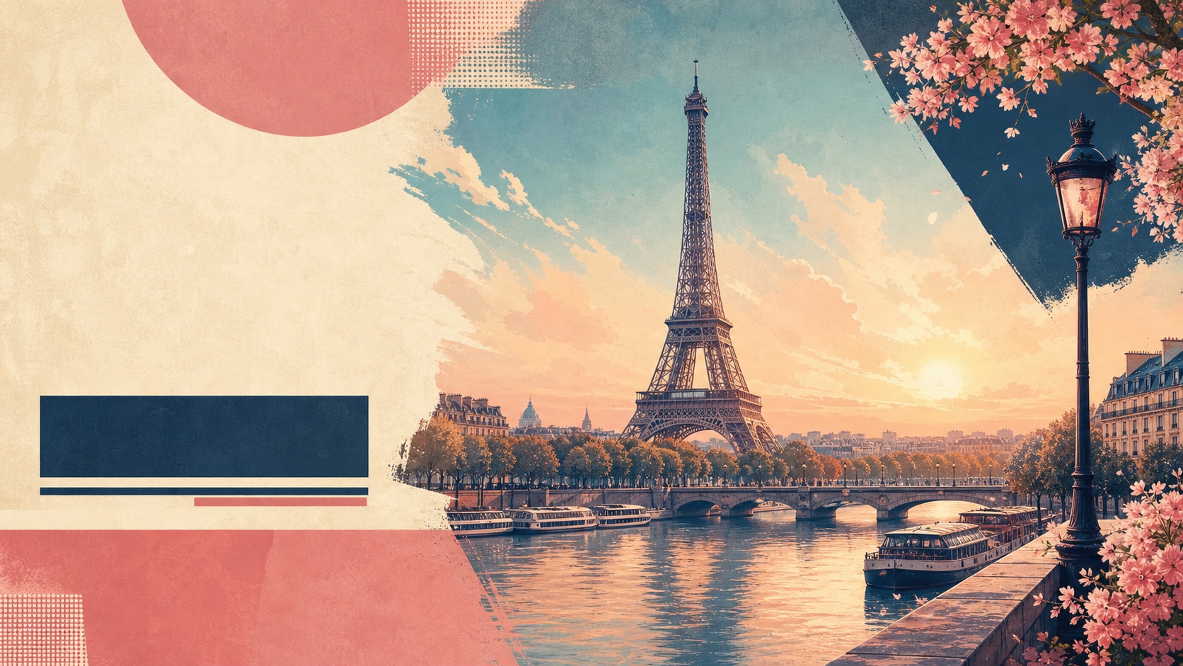 AI Paris poster concept with Eiffel Tower and sunrise