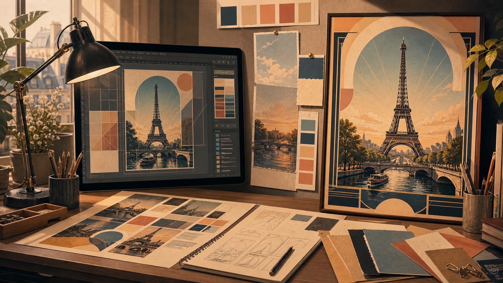 Retro Paris travel poster design generated by AI