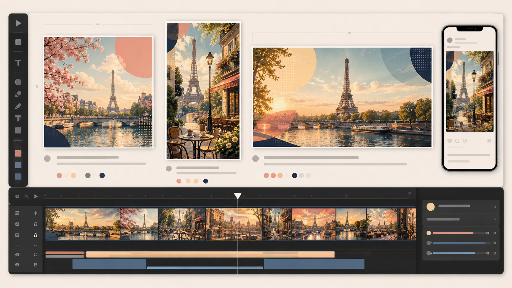 Paris poster variations for social and video channels