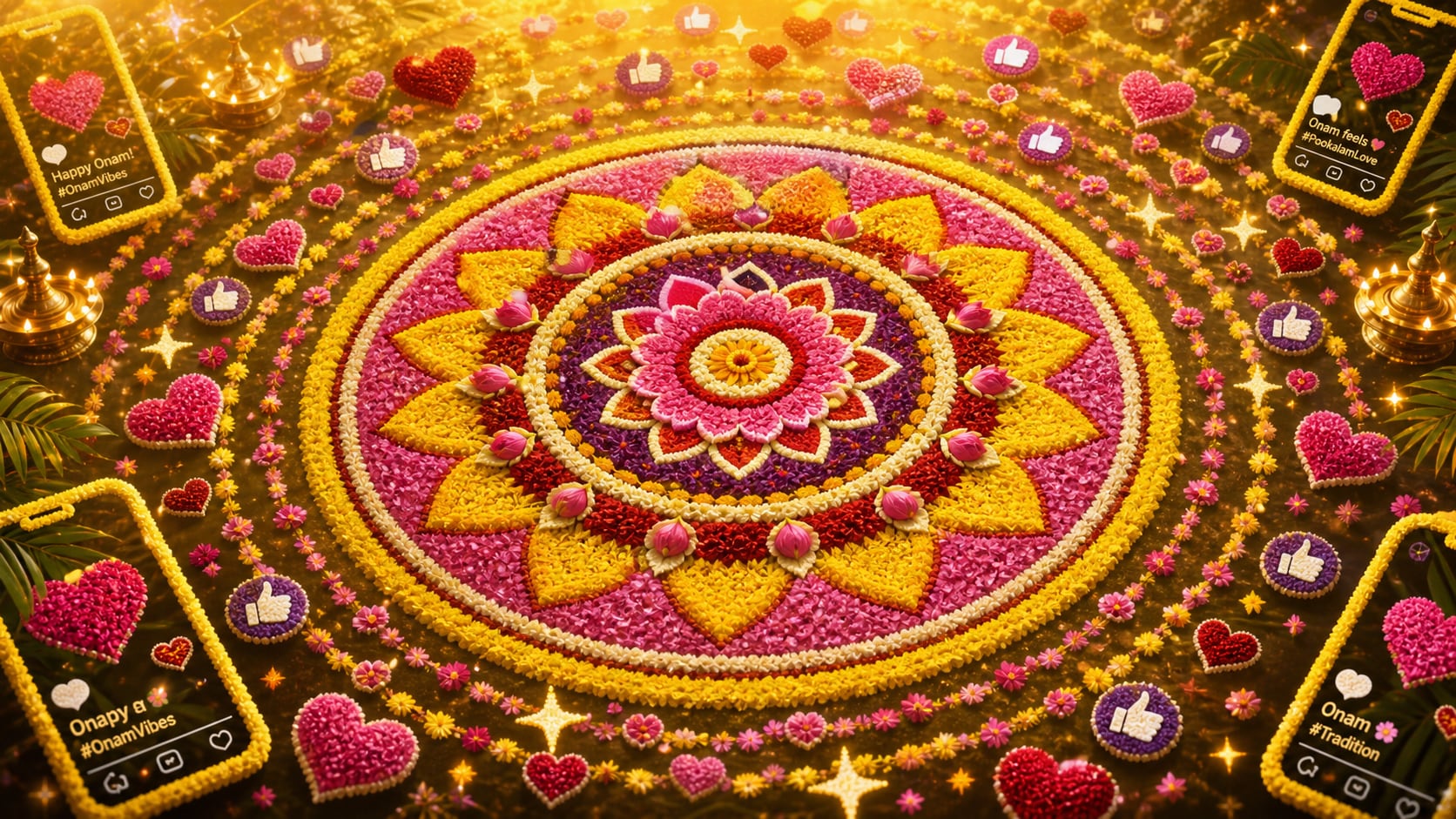 Share pookalam design ai images on social media