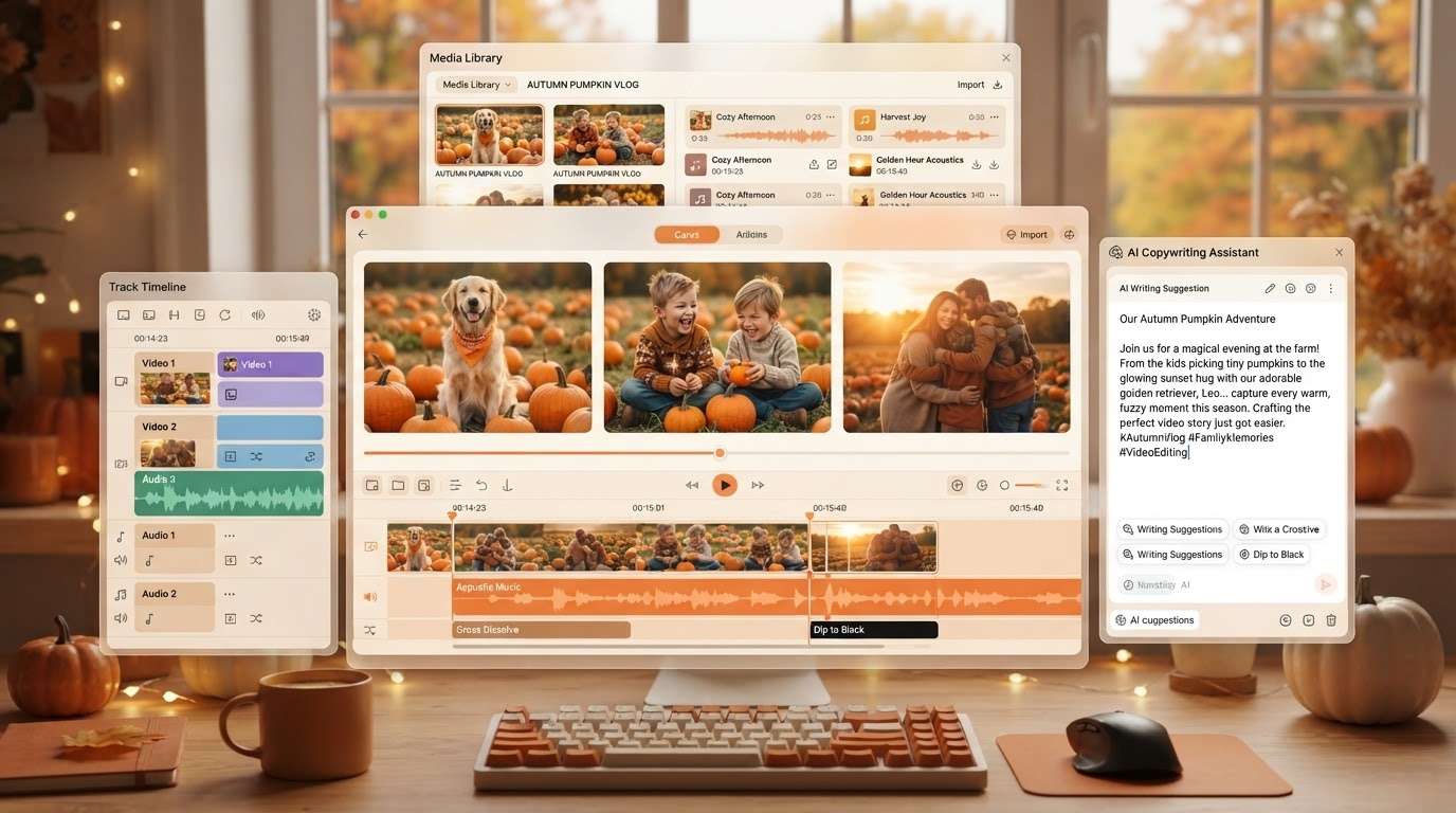 All-in-one video editing hub for pumpkin patch content