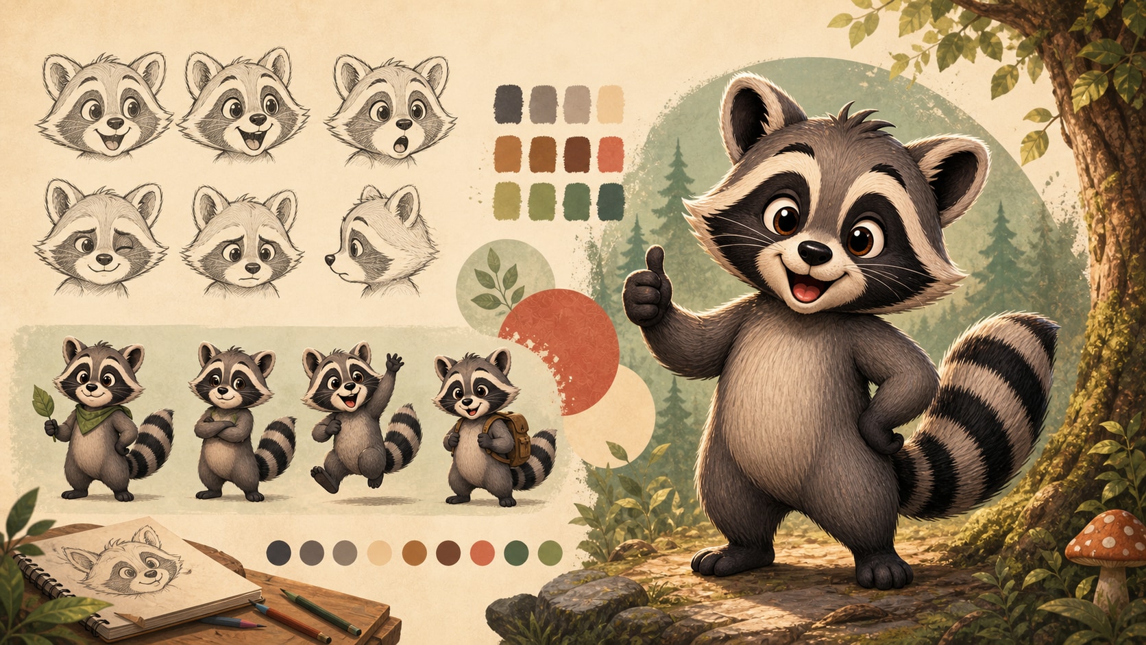 cute raccoon cartoon character prompt feature image