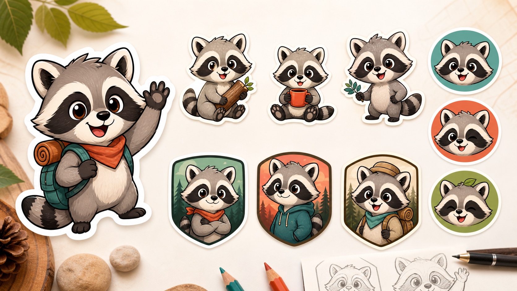 raccoon cartoon sticker and mascot prompt feature image