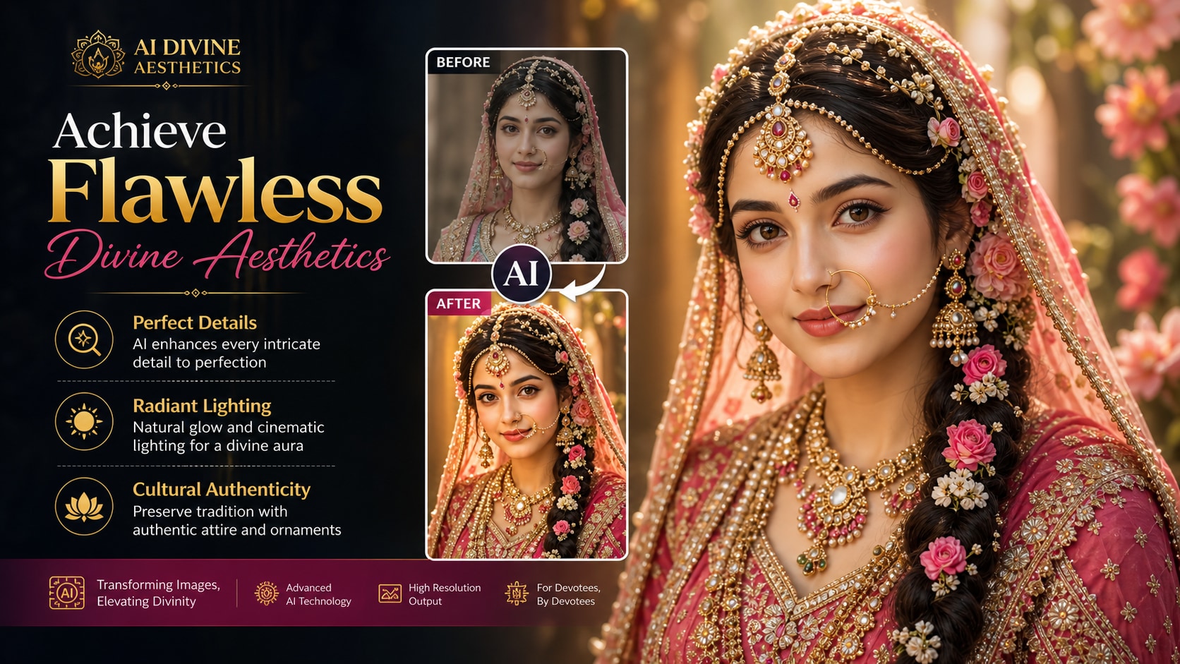 Achieve flawless divine aesthetics with radha rani prompt