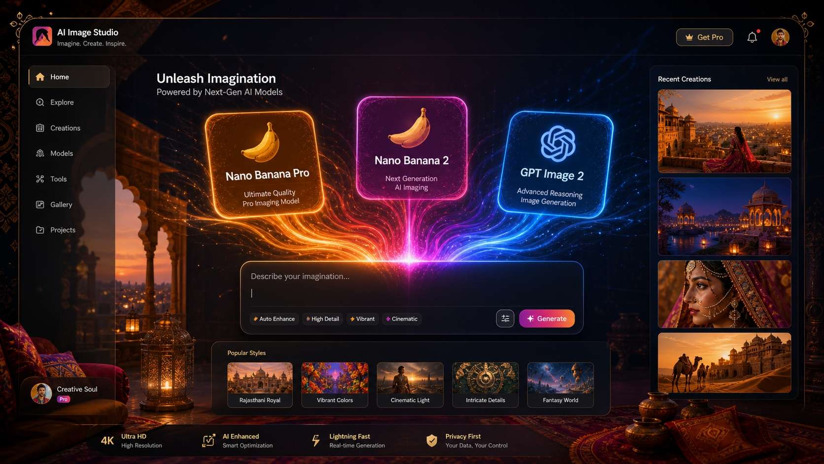 Harness AI models to process your rajasthani photo prompt