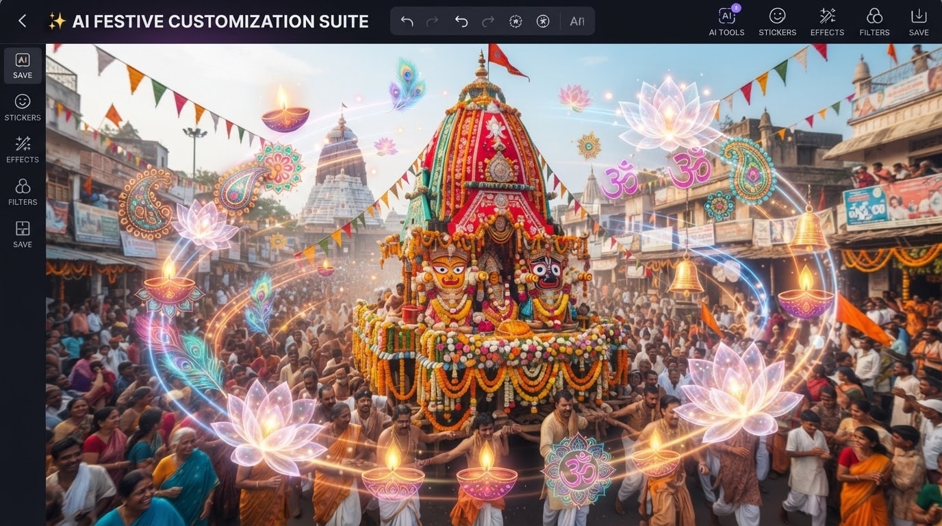 Elevate your Rath Yatra greetings with AI stickers and copywriting