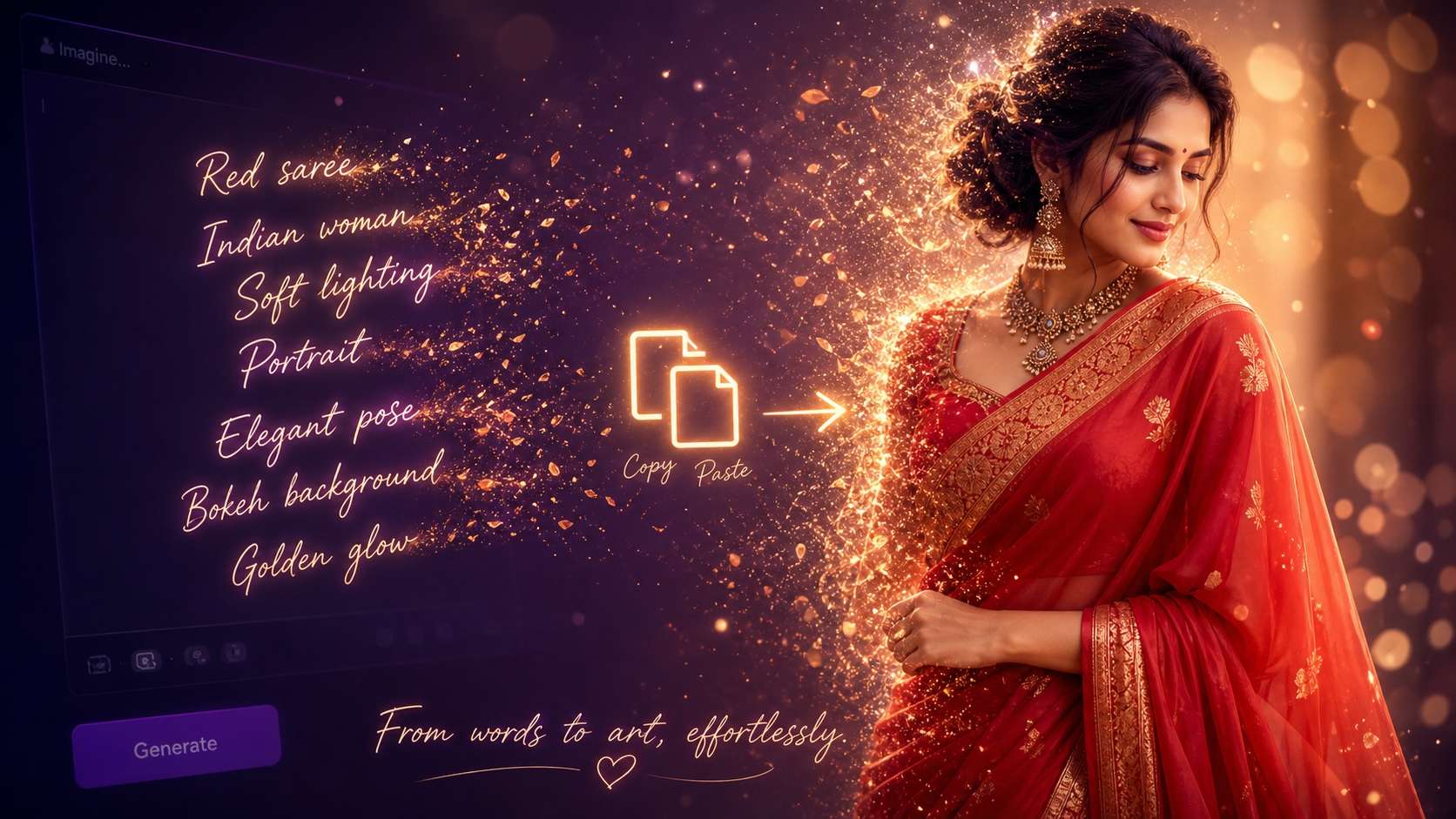 Effortlessly copy and paste your red saree prompt for gemini text
