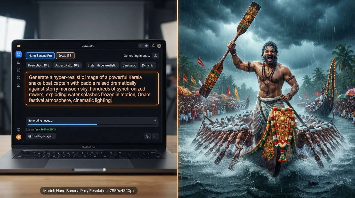 Generate hyper-realistic Onam snake boat race posters