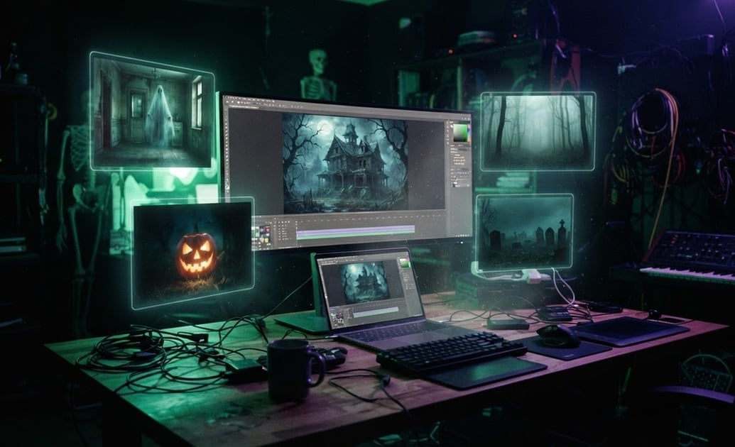 Generate spooky halloween photo using AI models