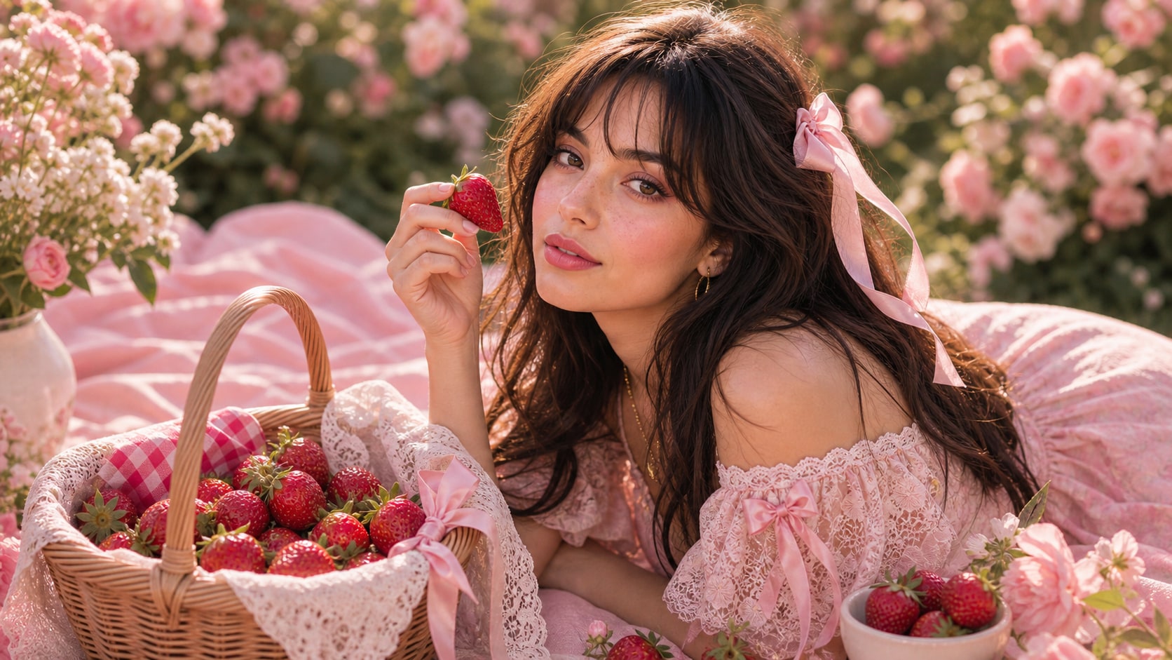 cute strawberry aesthetic portrait prompt feature image
