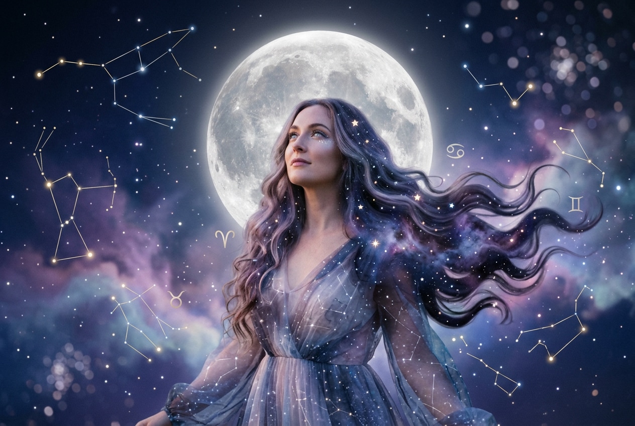 Moon and stars portrait prompt for mystical edits