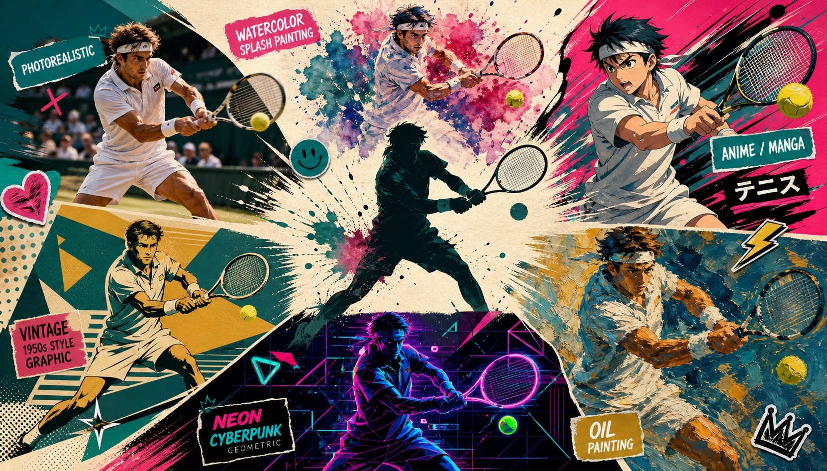Explore Unique Art Styles for Tennis Graphics