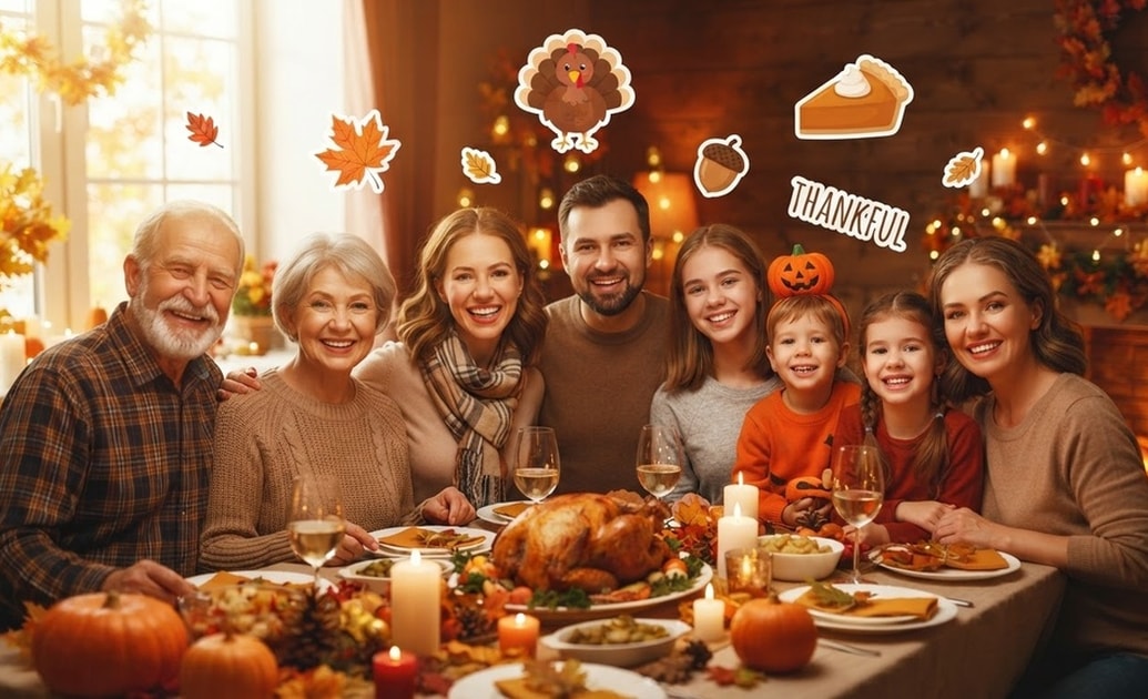 Enhance thanksgiving family dinner ai photo
